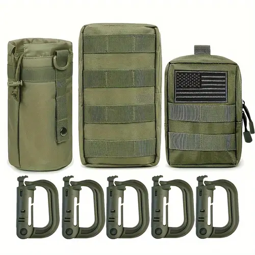 3 pack molle pouch combo water bottle pouch holder molle pouches compact utility edc waist bag pack get 5 d buckles and 1 american flag badge