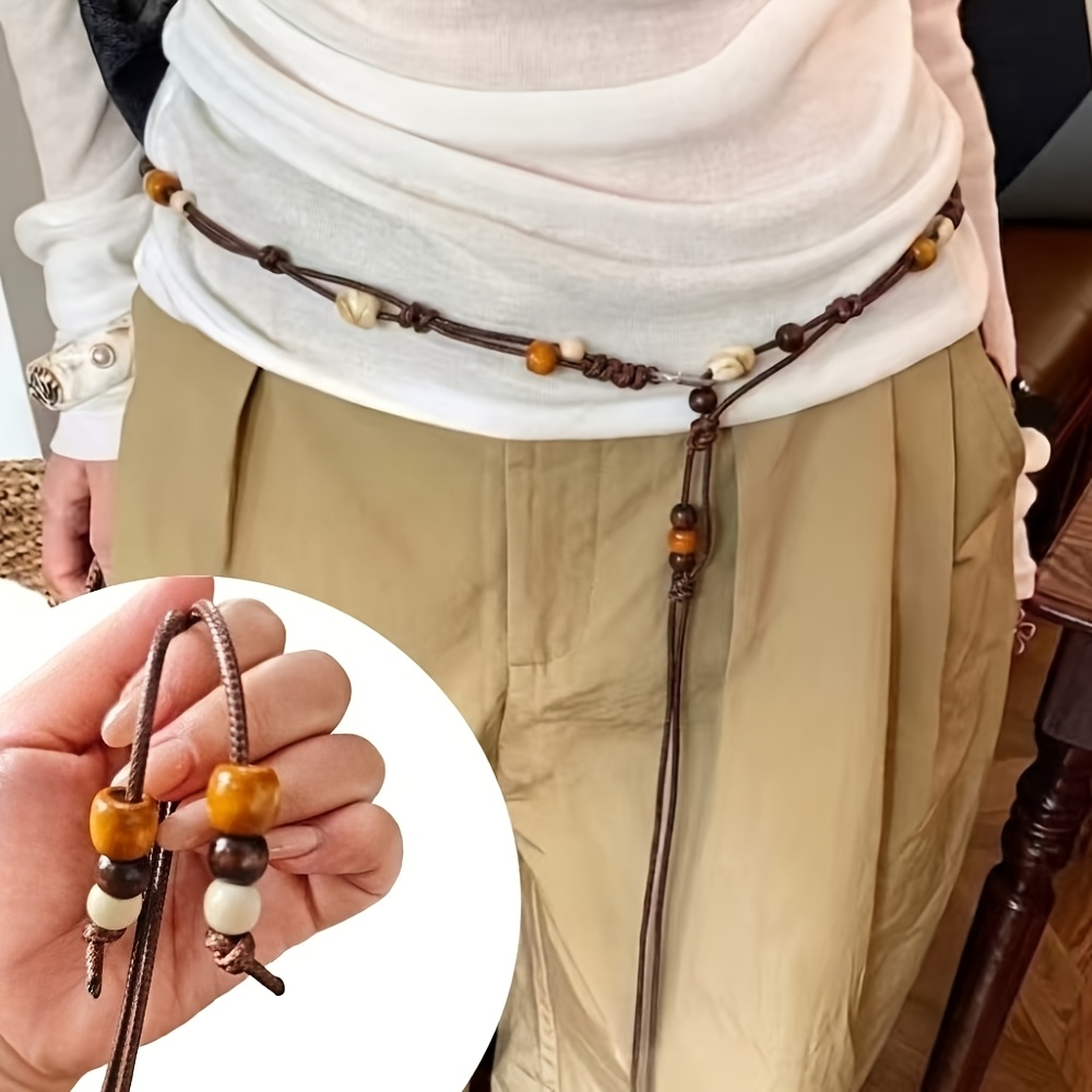TEMU 1pc Dress-up Additions Fashion Spring/summer Bohemian Style Knot Bead Tie Elegant Waist Additions Daily Matching Dresses Casual Pants Waist