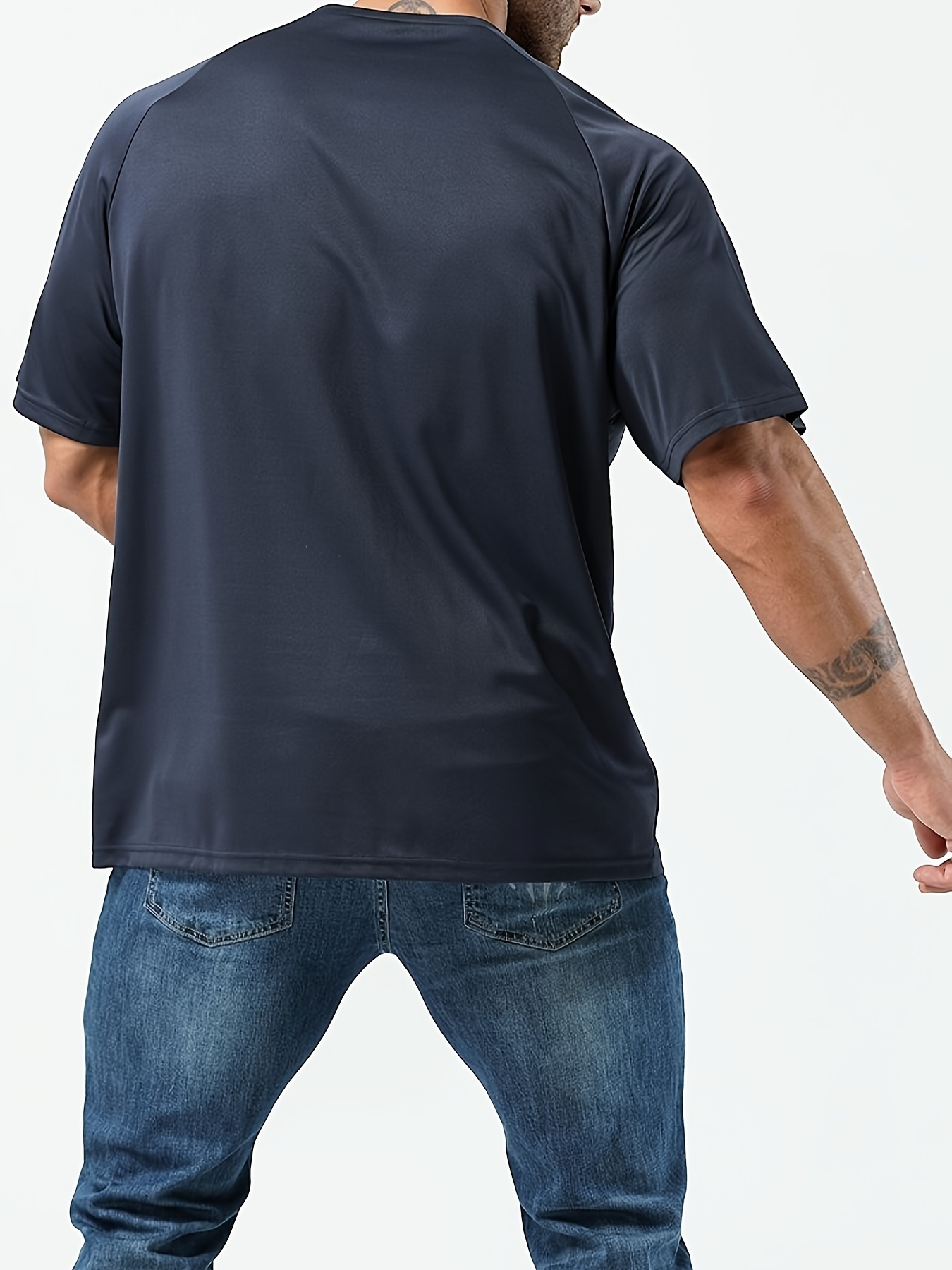 Plus Size Men's Solid T-shirt, Quick Dry Breathable Tees For Sports/fitness, Oversized Short Sleeve Tops For Big & Tall Males, Men's Clothing