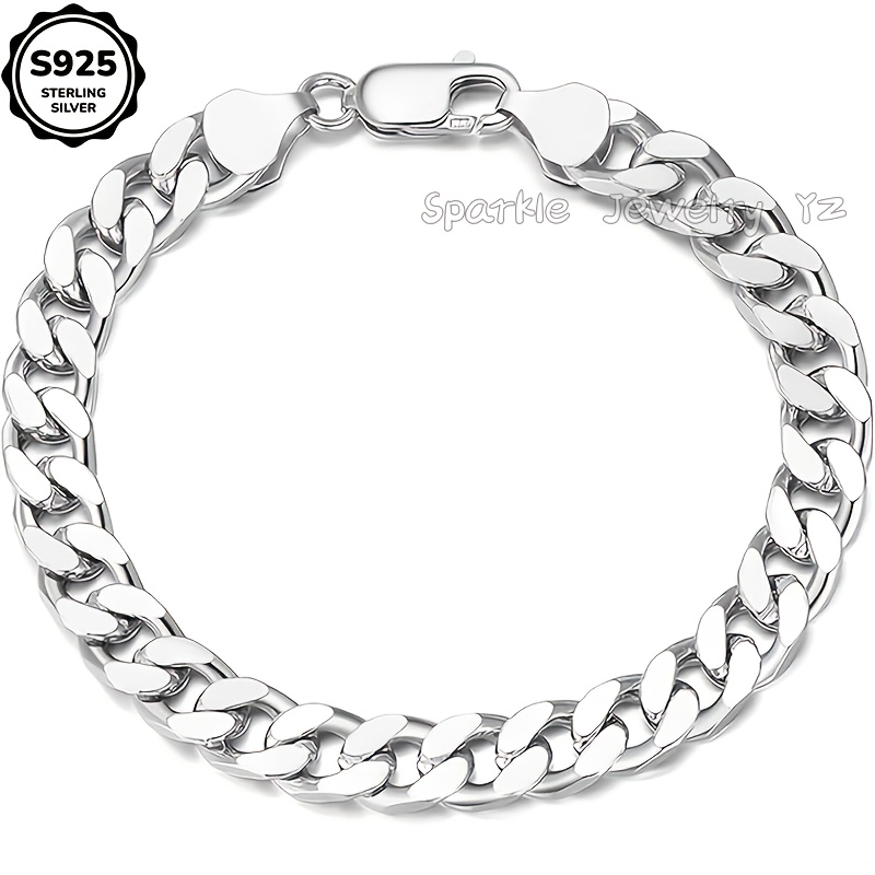 TEMU 925 Sterling 925 Argenté Chaîne Cubaine pour Hommes (y 8g), Hip-hop de Rue, de Mode, Parfait pour Mari, Famille, Anniversaires, Anniversaires,