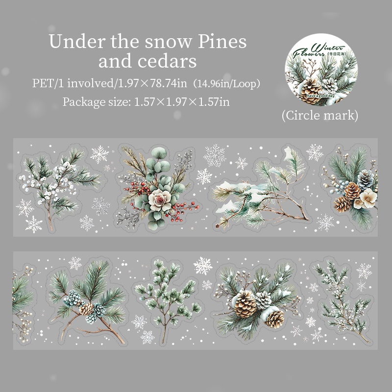 TEMU 1 Roll Winter Floral Sea Pet Tape - Die-cut Adhesive Sheets With Patterns For Scrapbooking, Journaling, Planner Stickers, Diy Crafts, Photo