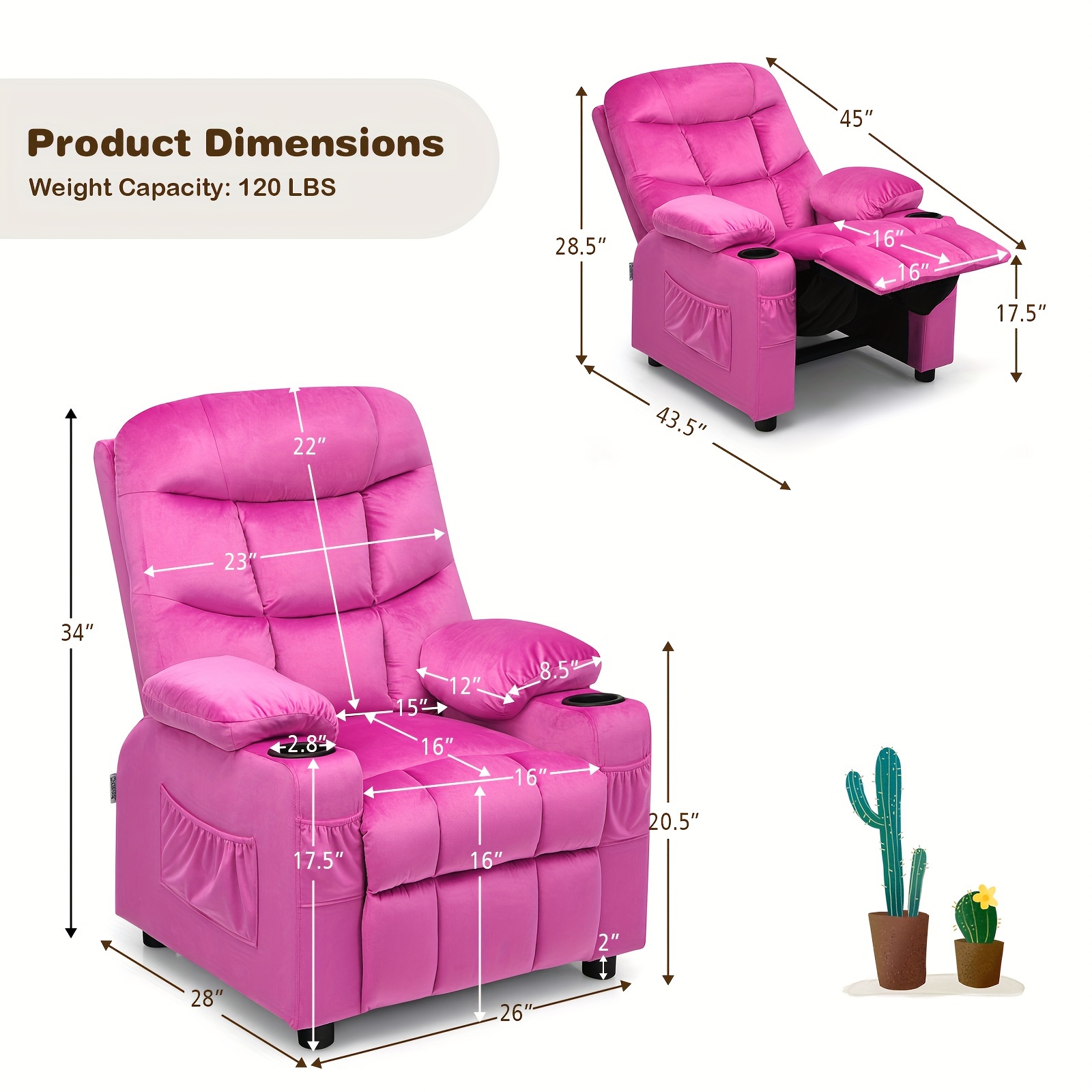 Girls' Pink Velvet Recliner Chair with Cup Holder & Storage Pocket - Heavy-Duty 300lb Capacity, Ergonomic Backrest & Armrests, Manual Recliner with Safety Belt - Modern Soft Cushioned Lounge Chair for Kids & Teens, Easy Assembly, Ideal for Bedroom, Living Room, Home Theater - Durable Wood Frame & Fabric, Ideal Gift for Girls 3-12 Years (Pink, Purple, Black, White, Grey Available), Lounge Chair for Teens, Comfortable Sitting, Playroom Seating, Stylish Recliner, Highcapacity Recliner, ' 4 Girls' Pink Velvet Recliner Chair with Cup Holder & Storage Pocket - Heavy-Duty 300lb Capacity, Ergonomic Backrest & Armrests, Manual Recliner with Safety Belt - Modern Soft Cushioned Lounge Chair for Kids & Teens, Easy Assembly, Ideal for Bedroom, Living Room, Home Theater - Durable Wood Frame & Fabric, Ideal Gift for Girls 3-12 Years (Pink, Purple, Black, White, Grey Available), Lounge Chair for Teens, Comfortable Sitting, Playroom Seating, Stylish Recliner, Highcapacity Recliner, ' - Image 4