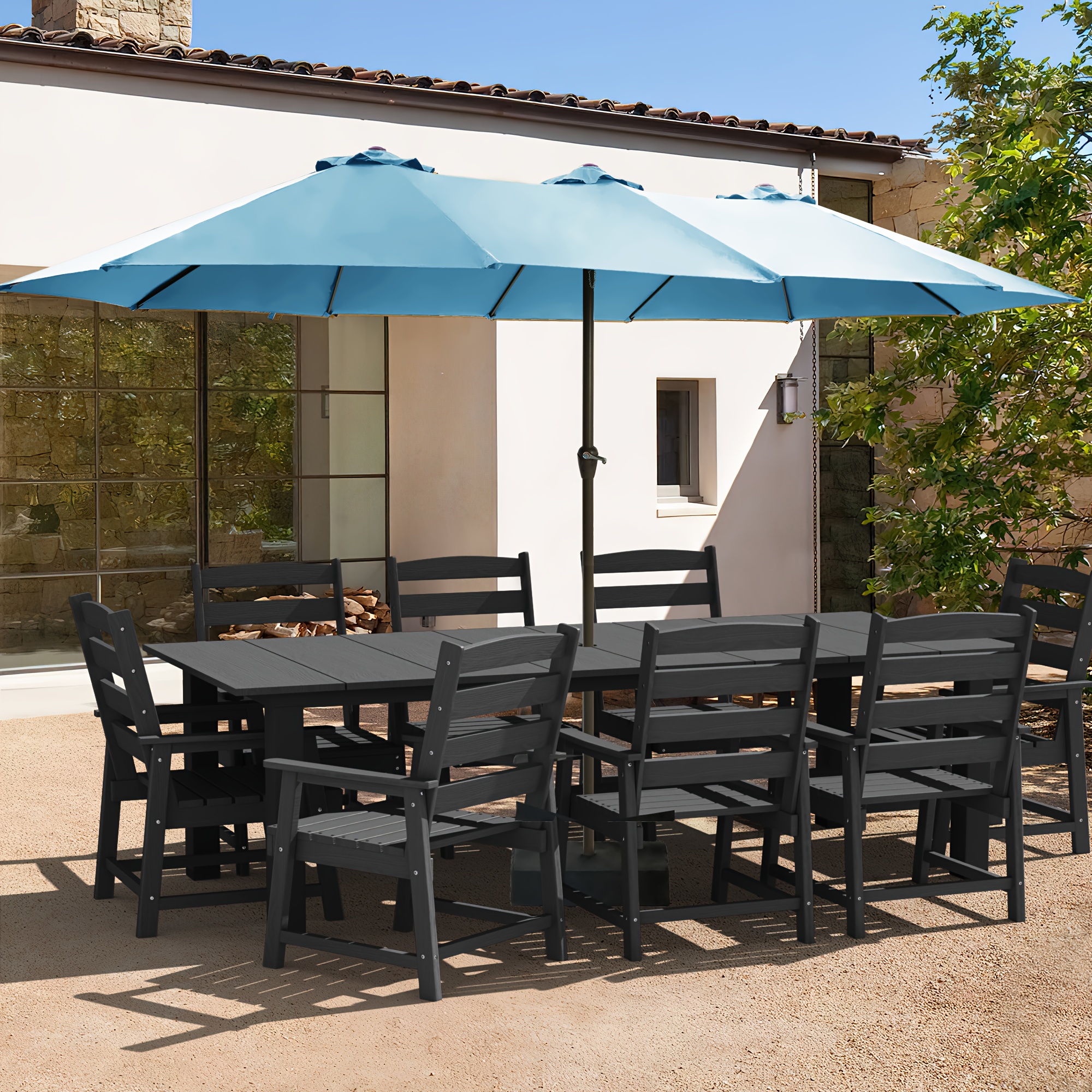 15-foot Long Rectangular Large Outdoor Patio Umbrella, Includes Base, Double Table Umbrella With A Crank Handle, Market Umbrella - UV Resistant, Heavy-duty Pool Umbrella, Suitable For Lawns, Backyards, And Gardens.