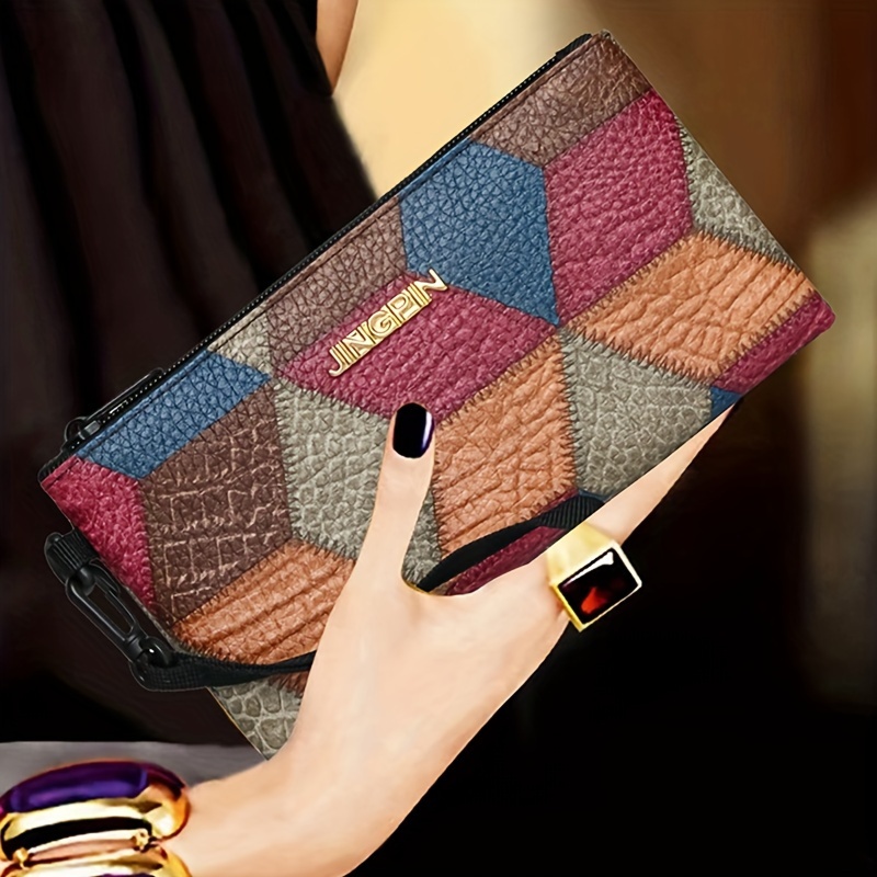 

Pochette Noire Chic pour Femme - Style Ethnique Rétro, Design Colorblock Tendance avec Fermeture Éclair, Légère et Polyvalente