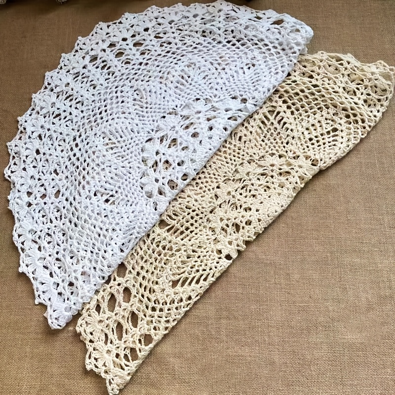 TEMU 1pc 23.7-inch Handcrafted Crocheted Tablecloths In Vintage Lace Style, Suitable For Wedding Parties, Usable As Lamp Shades Or Sofa Covers In