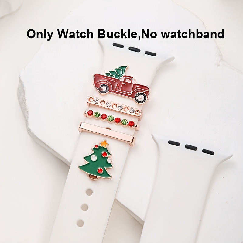TEMU 5pcs Cute Christmas Tree Iwatch Band Charms - Red Car Ring Loop, Deer Design Strap, Sparkling Red Green Rhinestone Smart Clasp, Cartoon-creative