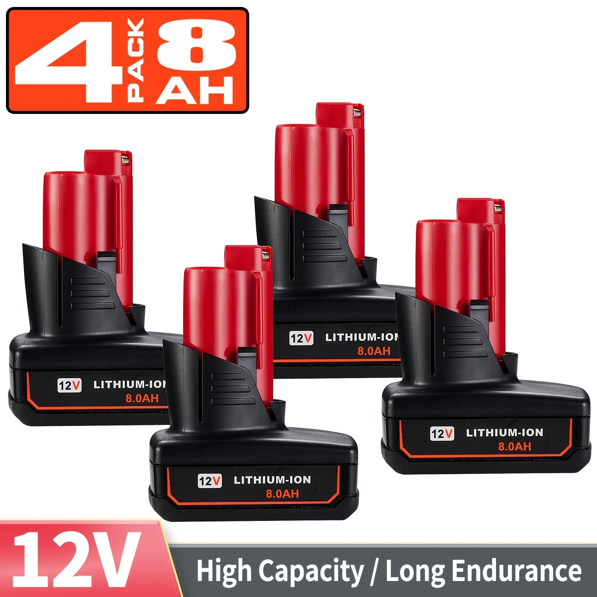 Image of 4pack 8.0ah 12v Lithium-ion Replacement Battery Compatible For 12v Battery 48-11-2460 48-11-2412 48-11-2401 48-11-2440 And 12-volt Cordless Tool Battery Packs