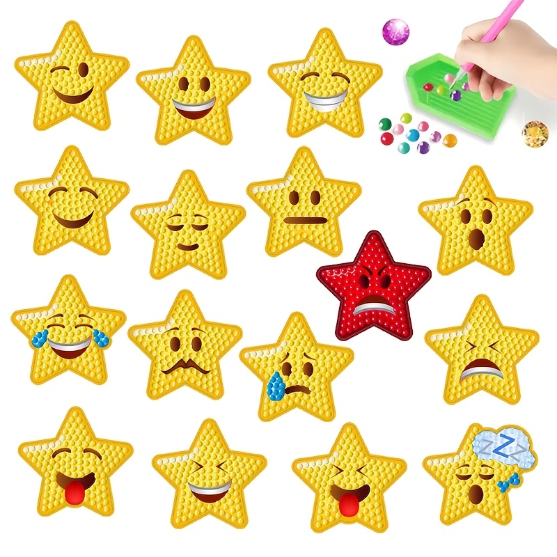 Image of 1 Set 16pcs Diamond Painting Diy Sticker Kit, Art Craft Supplies, Home Decor, Holiday Gift, Refrigerator And Backpack Decoration, Family Stress-relief Handicraft