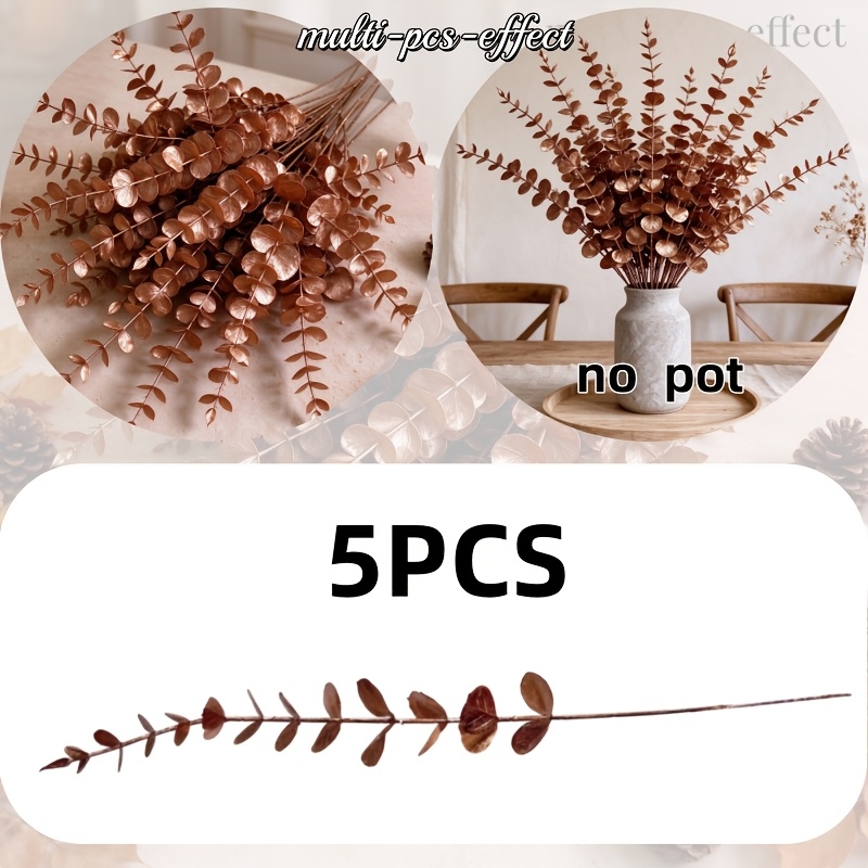 TEMU Lot de 5 tiges d'eucalyptus artificiel marron d'automne - Convient pour les arrangements floraux sur le thème de , les décorations de fête et ,
