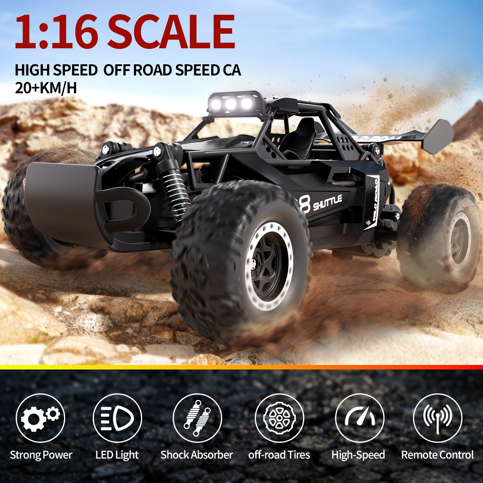 1:16 scale high speed remote control off-road vehicle, 20 km/ h electric drift racing car, alloy steel frame, with charger and battery, shock absorption, anti-collision, durable - ideal choice for birthday, Halloween, Christmas gifts, optional blue/ orange/ black