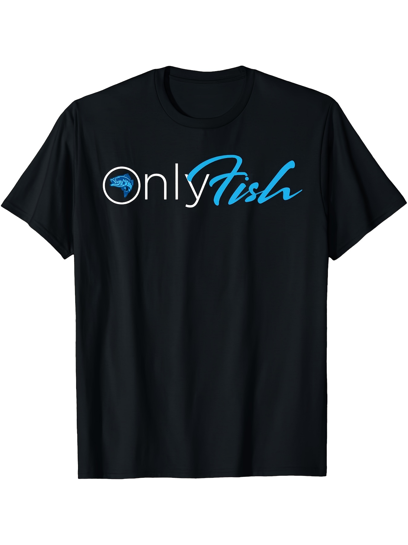 Onlyfish Men's Women's Fishing Graphic TShirt Soft Breathable Black with Blue Lettering Lightweight Machine Washable Crewneck Short Sleeve Comfortable Fit Vintage Style Durable Print, PLUS SIZE