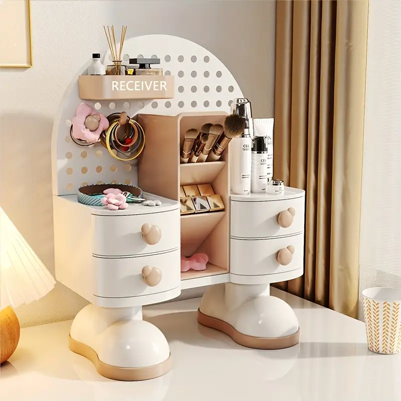 1pc creative jewelry storage box with drawer storage artifact multi functional office desktop storage box suitable and light beige care products jewelry office supplies jewelry boxes Product details 1