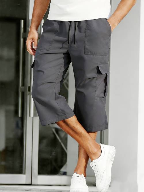new mens casual cargo pants woven non elastic style soft and comfortable solid color and easy suitable for outdoor sports jogging machine washable and dry elastic waistband with drawstring two in one multi