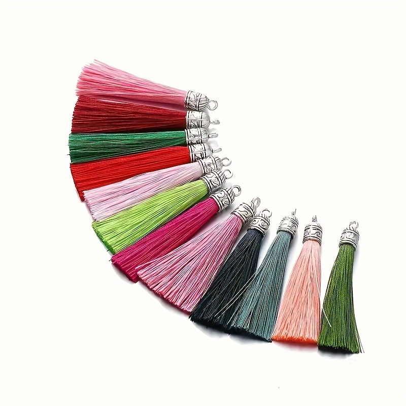 

10pcs Pompons Colorés avec Chapeau Argenté Antique, DIY Boucles d'Oreilles Vintage Pendentif Accessoires de Fabrication de Bijoux Pompons