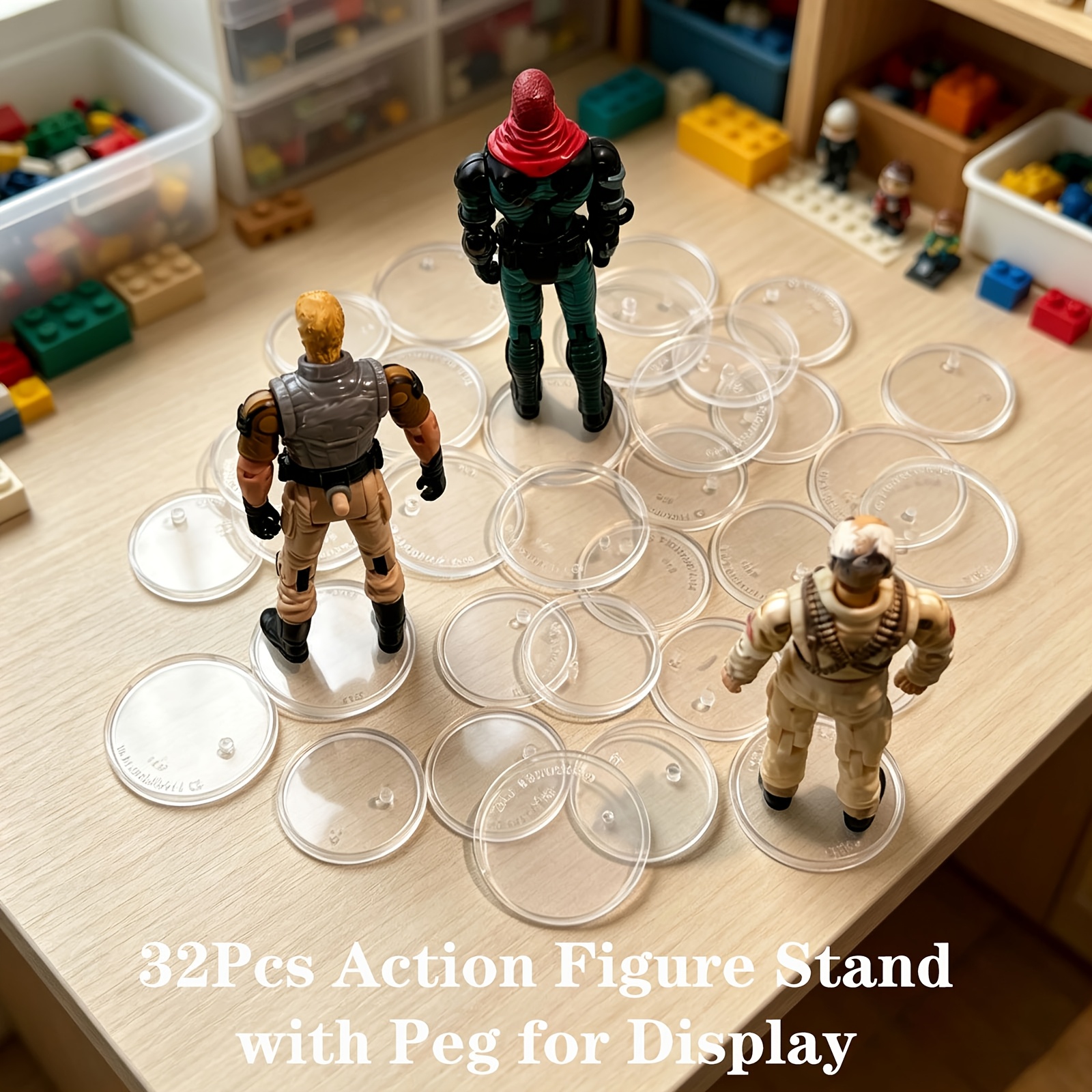 TEMU 32pcs Action Figure Stand Bases With Peg For 3.75 Inch/6 Inch Figure Display, Mix Of 4 Different Sizes Figure Organizer Bases Support Stands