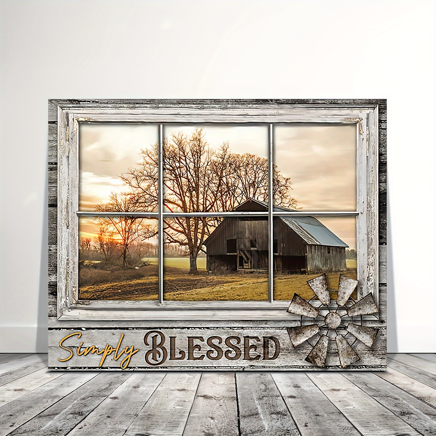 

1pc Wooden Framed, Rustic Old Barn Canvas Wall Art Farmhouse Barn Family Decor Print Paintings Country Scenery In Fake Window Pictures Modern Home Artwork Decor For Living Room 11.8inx15.7inch