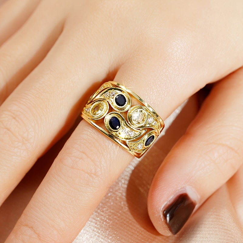 Luxury Inlay Blue Synthetic Zirconia Hollow Out Sea Wave Ring