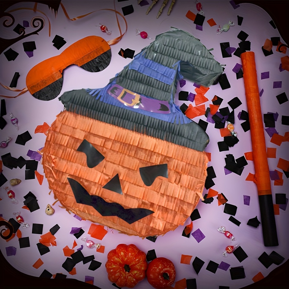 Halloween Pumpkin Piñata with Red Ribbon for Parties
