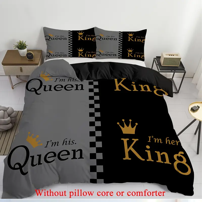 2 3pcs 1 duvet cover 1 2 pillowcase without core couple grey queen geometric grid valentines day print soft comfortable bedding set for bedroom dorm room family gift Product details 4