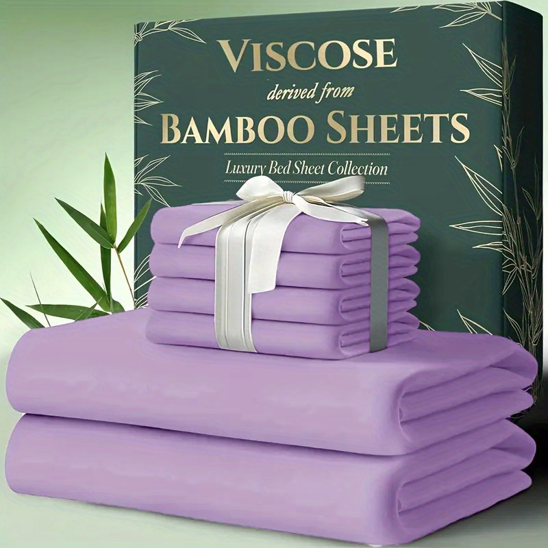 item picture 6pcs Bamboo Cooling Bed Sheets Queen Size - Ultra-Soft Cooling Bedclothes Suitable for Hot Sleepers, Deep Pocket Fits Most Mattresses, Double-Stitched Sheets, Machine Washable Bamboo Fabric (Queen Bed Sheets) - Christmas Gift for s, Christmas Decor