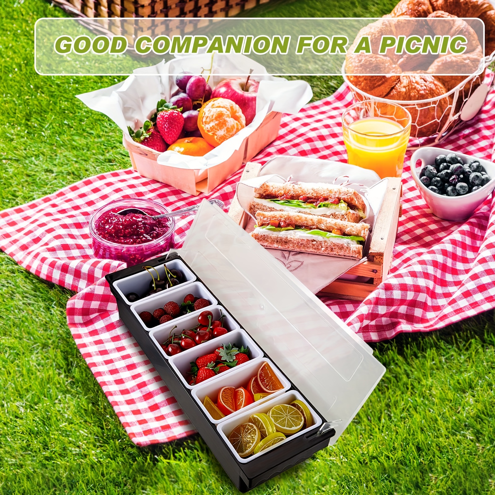 1pc Cold Seasoning Box, Ice Cooled Condiment Caddy Server, 6-Compartment  Serving Tray And Dispenser Containers, Bar Ice Tray With Lid, Fruit  Container