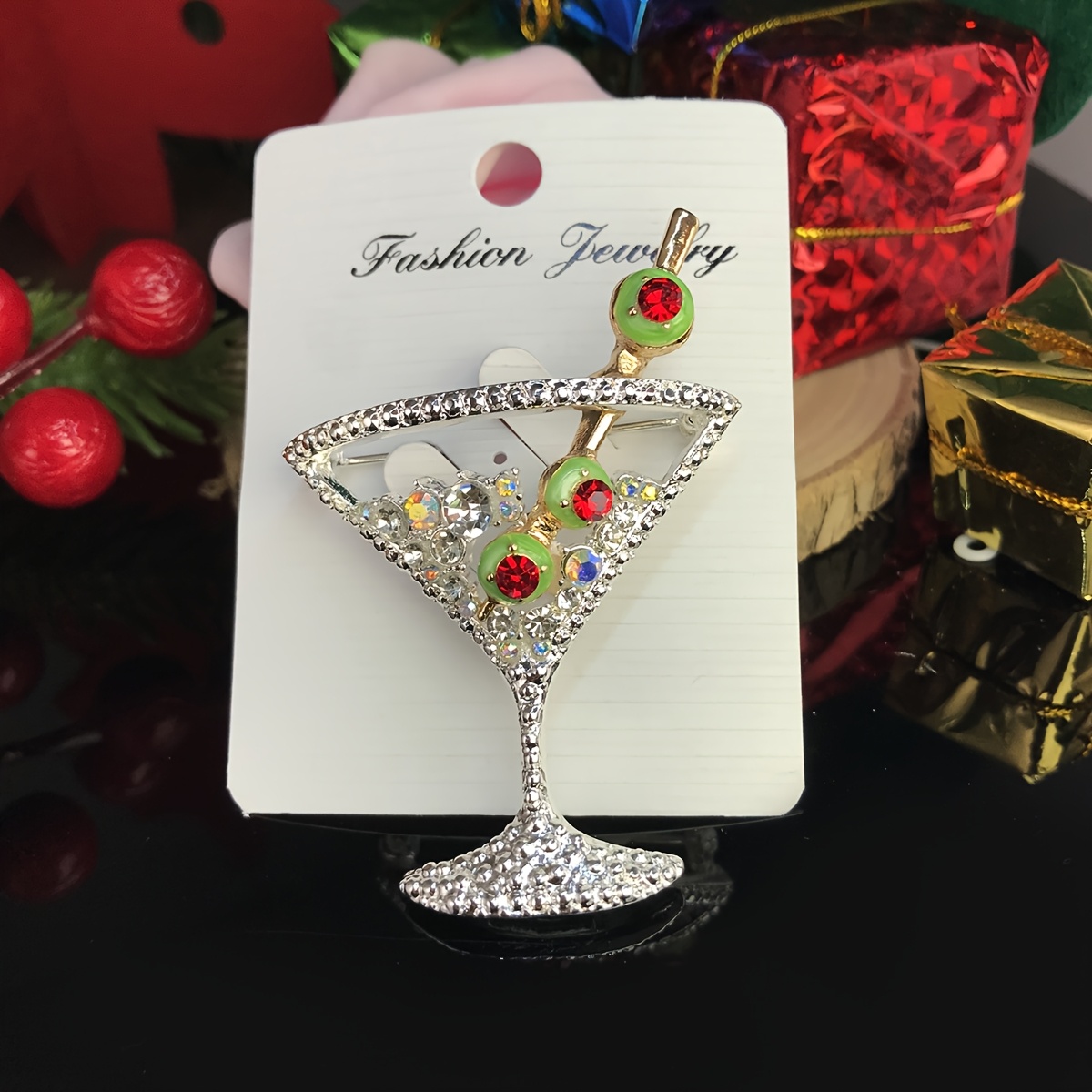 TEMU 1pc Enamel Multicolor Cute Wine Cup Brooch For Women's Clothing Bag Decor Brooch Christmas Holiday New Year Gift Accessory Corsage