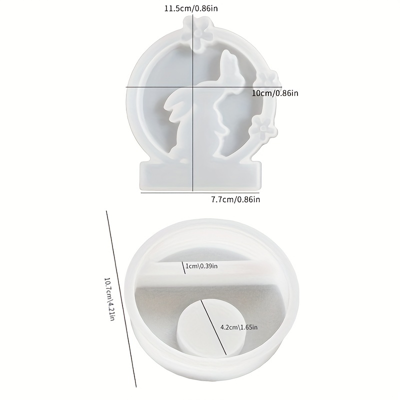 2pcs/set Hanging Ring Rabbit Ornament Silicone Mold Round Base Candle Holder Epoxy Resin Molds Handmade Gypsum Plaster Concrete Cement Crafts Candlestick Mould Home Decor Making Supplies