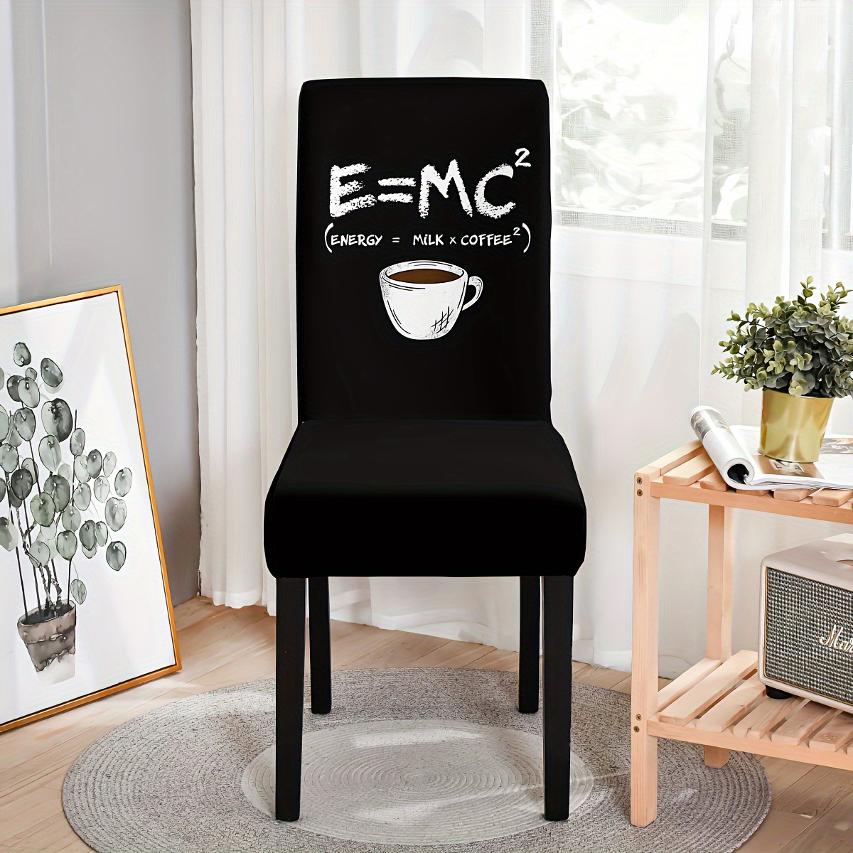 

4/6pcs Set Black Letter Print Dining Chair Covers - Stretchy, Washable Slipcovers For Home Decor - Perfect For Dining, Kitchen, Office, And Parties