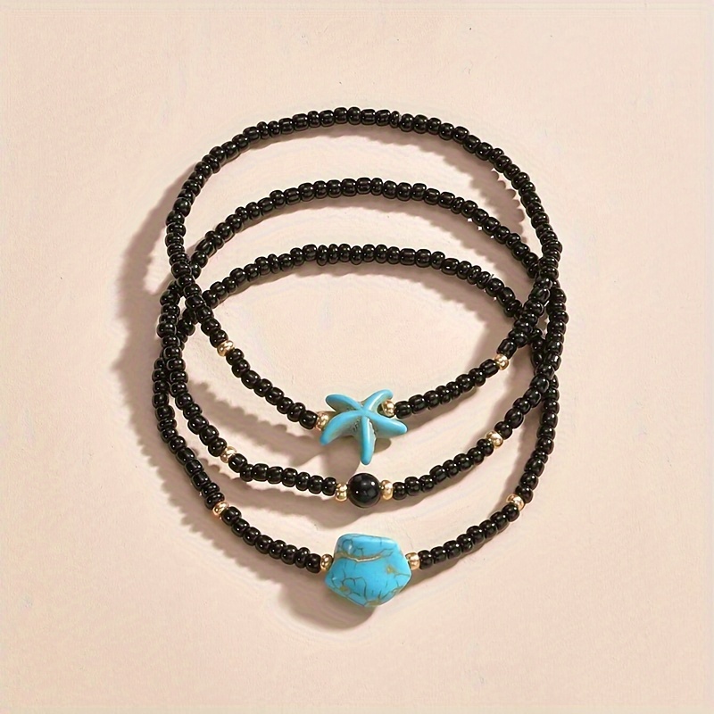 Retro Multi-layered Beach Anklet with Starfish Shell Stone Beads