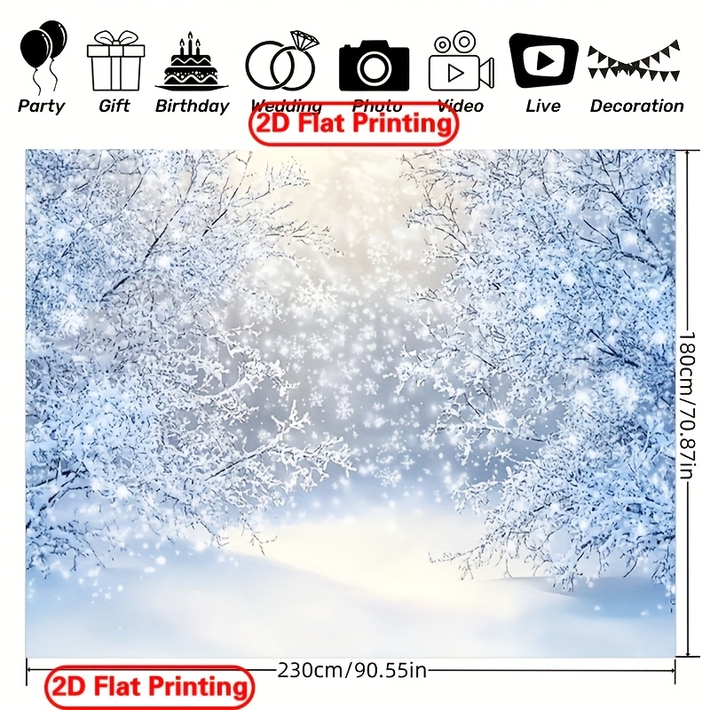 TEMU 2d Flat Winter Banner-polyester Fabric Photography Backdrop And Party, Contemporary Polyester Snowflake Tree Scene, No Electricity, Featherless,