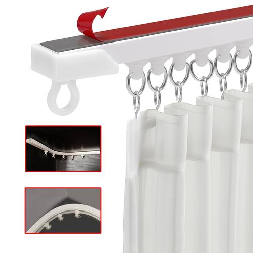 multi functional no drill curtain track self silent guide rail with elbow connector from top or side suitable for windows bedrooms showers closets and rvs track home kitchen bathroom