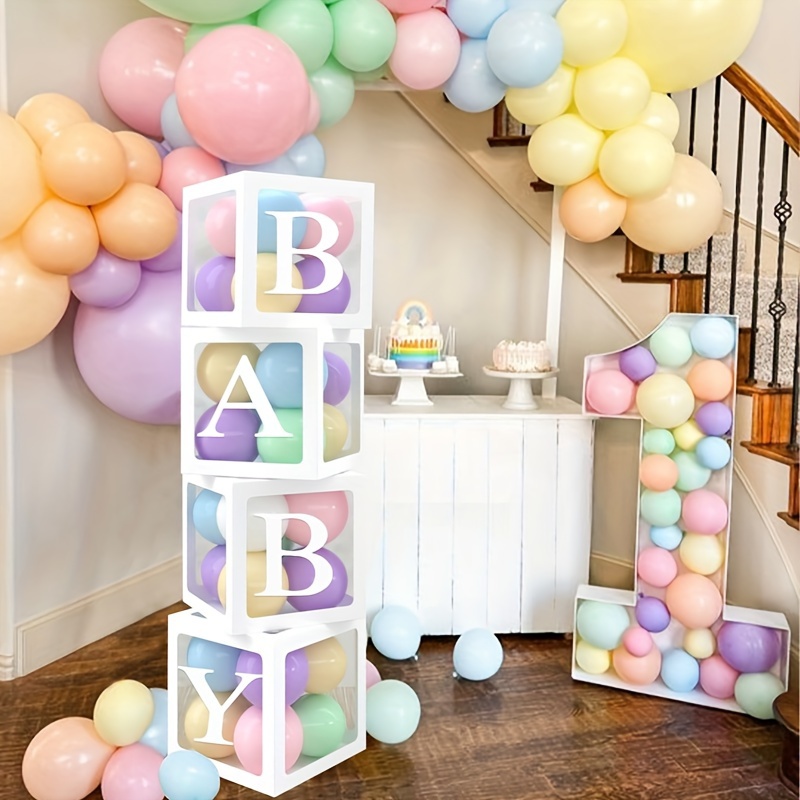 

25cm/9.84inch Baby Letters Paper Transparent Box Set, Decoration , Gender Reveal Decor, Baby Shower Decoration 1 Year 1 1st Birthday Birthday Party Decor