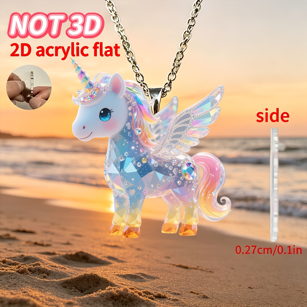 TEMU 2D Plat - [2D Plat] 1pc Pendentif Licorne pour Femmes, Nouveau Collier Acrylique, Chaîne de Pull Tendance, Convient Comme pour Anniversaires,