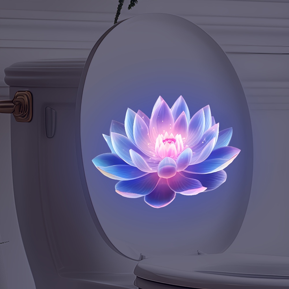 Image of 1pc Glowing Lotus Toilet Sticker, Night Light Colorful Lotus Sticker, Bathroom Toilet Lid Sticker; Bathroom Space Atmosphere Decorative Sticker