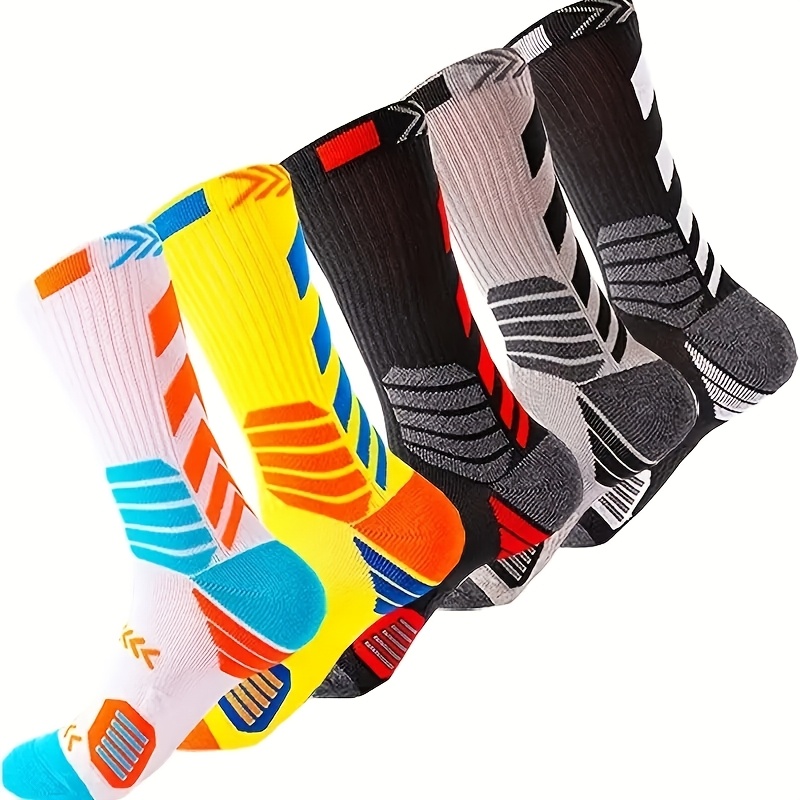 TEMU 5 Pairs Autumn Winter Basketball Training Socks, European American Block Long Socks, Professional Sports Socks For Men And Women