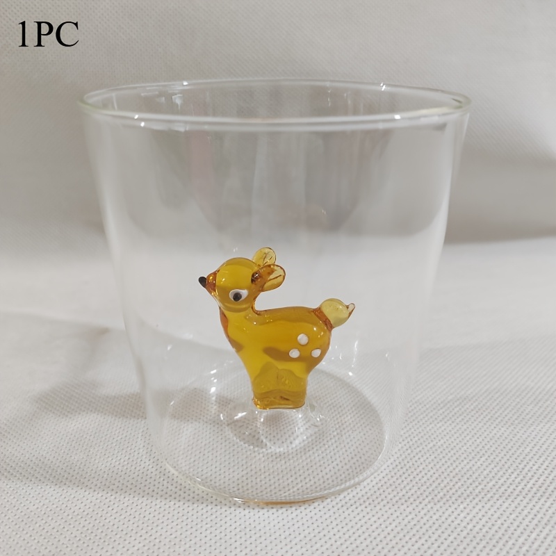 TEMU Transparent Glass Cup Compatible For Milk, Juice, Tea & With Cute Animal Drinking Designs - For, Parties, Picnics, Lunches - Glass Glass Glass
