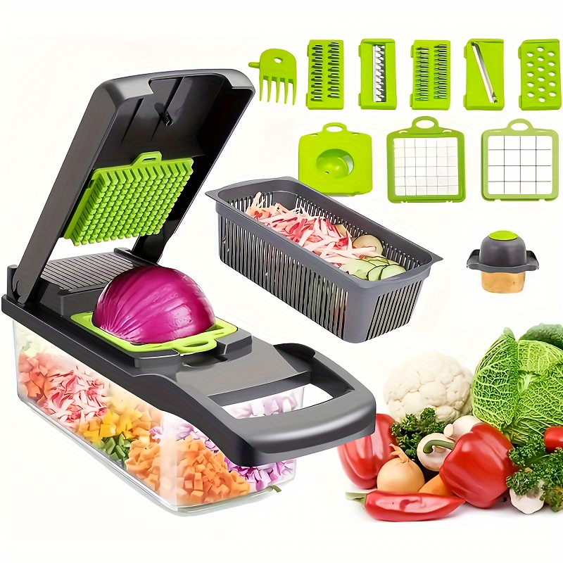 

15pcs/set, Upgraded , Multifunctional , Grater, , Container, Onion Grater Multiple Interchangeable Blades , , , Gadgets