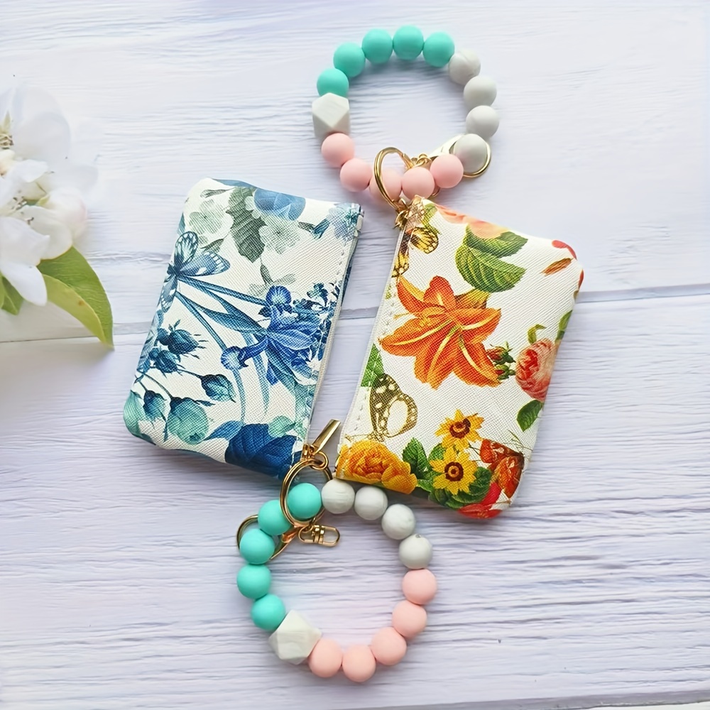 chic silicone beaded wristlet keychain pvc wallet colorful Temu