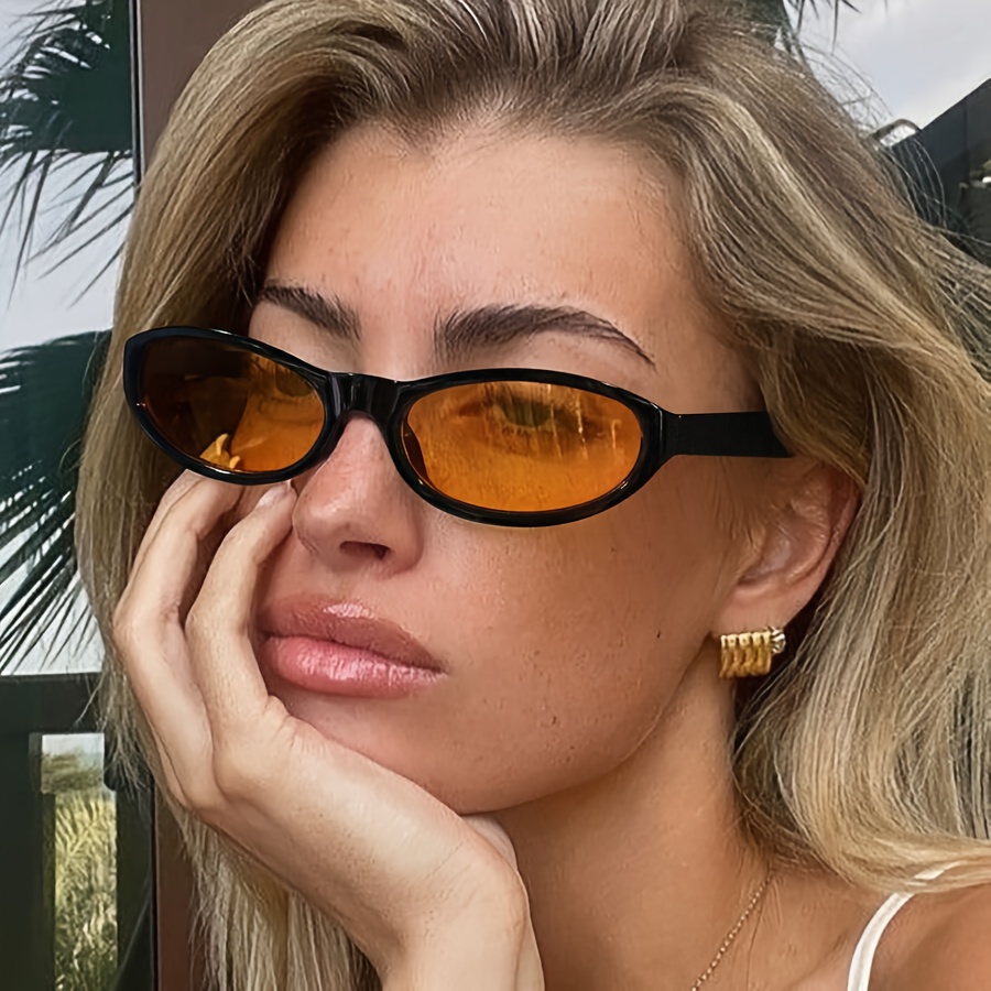 womens oval fashion glasses orange tinted lenses lightweight