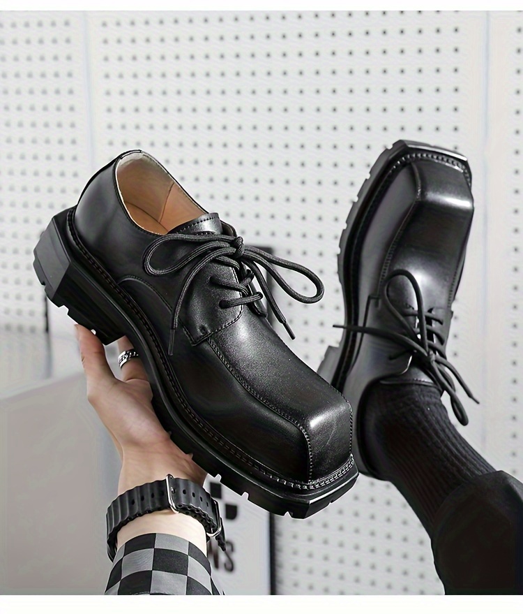 [Trendy Japanese Men's Shoes] Trendy Japanese High-end Popular Men's Shoes | Small Square Head Thick Sole Green Derby Casual Heightening Ins