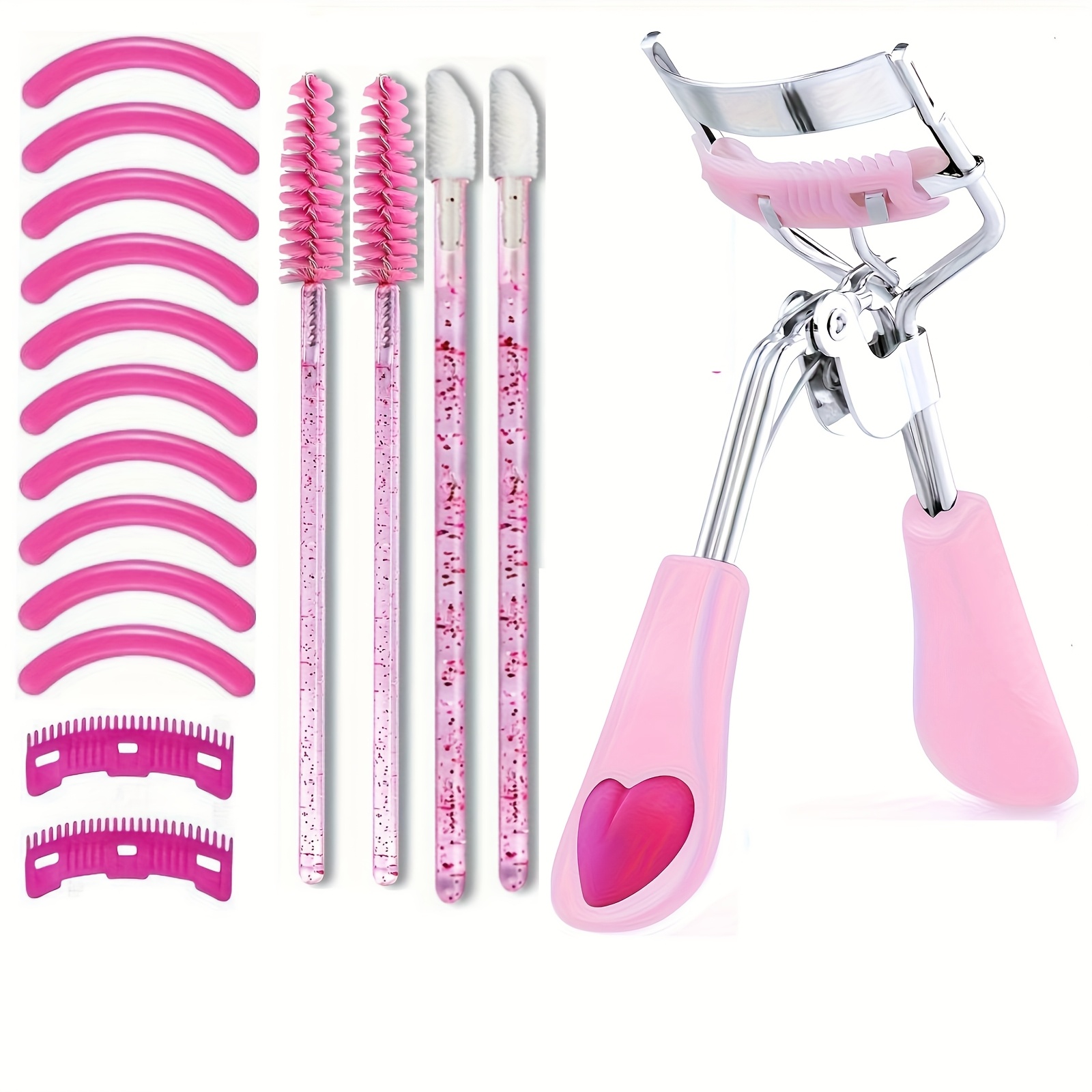 TEMU Ensemble de recourbe-cils avec peigne, bandes de rechange pour recourbe-cils, brosse à sourcils et mascara, pinceau spiralé pour mascara, brosse