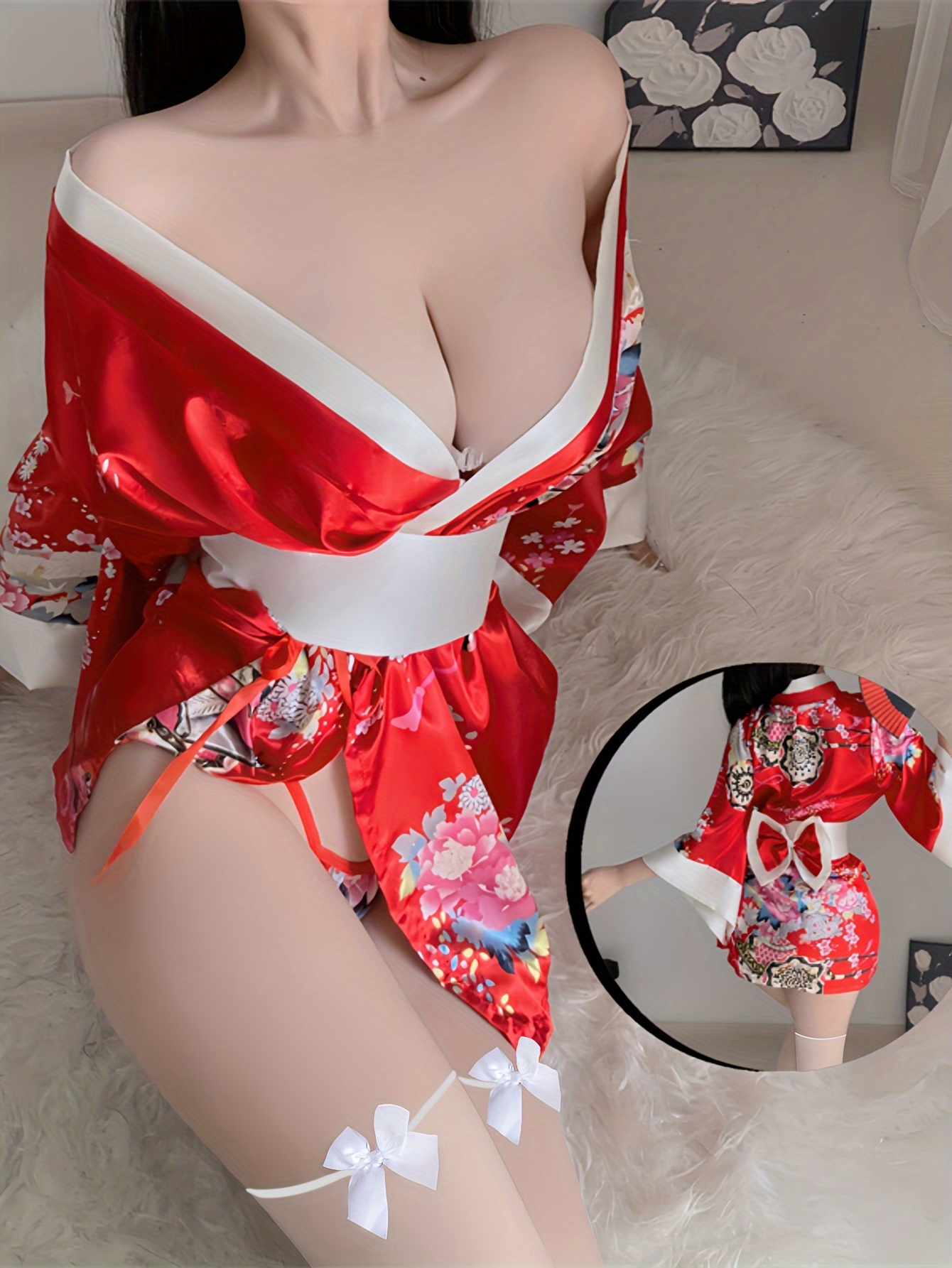 Japanese Geisha Role Play Kimono Robe Women s Sexy Deep V Temu