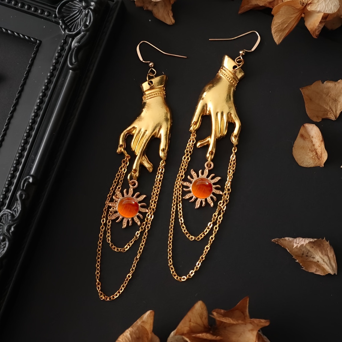 TEMU Gothic Hip-hop Style Bracelet With Sun Shaped Drop, Hook Earrings, Jewelry Gift 1 Pair