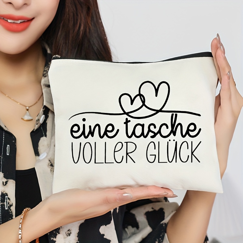 TEMU 1 Stück Glücks-Make-up-Tasche mit Reißverschluss – Elegantes & „Good Luck“-Text, Kompakter Kosmetikorganizer für Damen/Herren, Fitnessstudio,