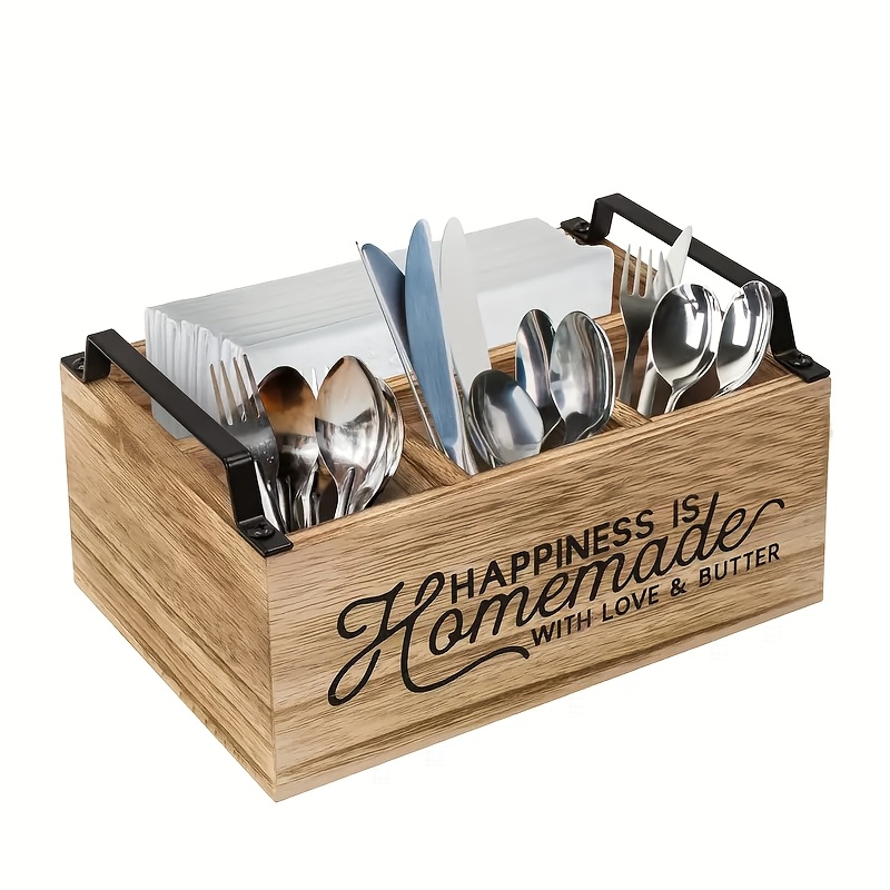 E-shop Hochwertiger, Klassischer Holz-Küchenutensilien-Organizer - Tragbare Aufbewahrungsbox mit Offenem Design für Einfachen Zugriff,