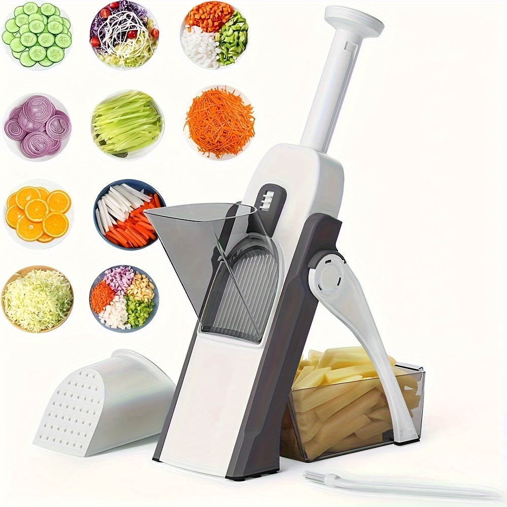 5-in-1 Stainless Steel Manual Vegetable Slicer and Chopper, Multi-Function Mandoline, with Food Container, Safety Vegetable Grater, Lemon Slicer, and Onion Dicer, for Kitchen Use, Plastic, Manual Operation, Capacity <1L, No Power Required details 0