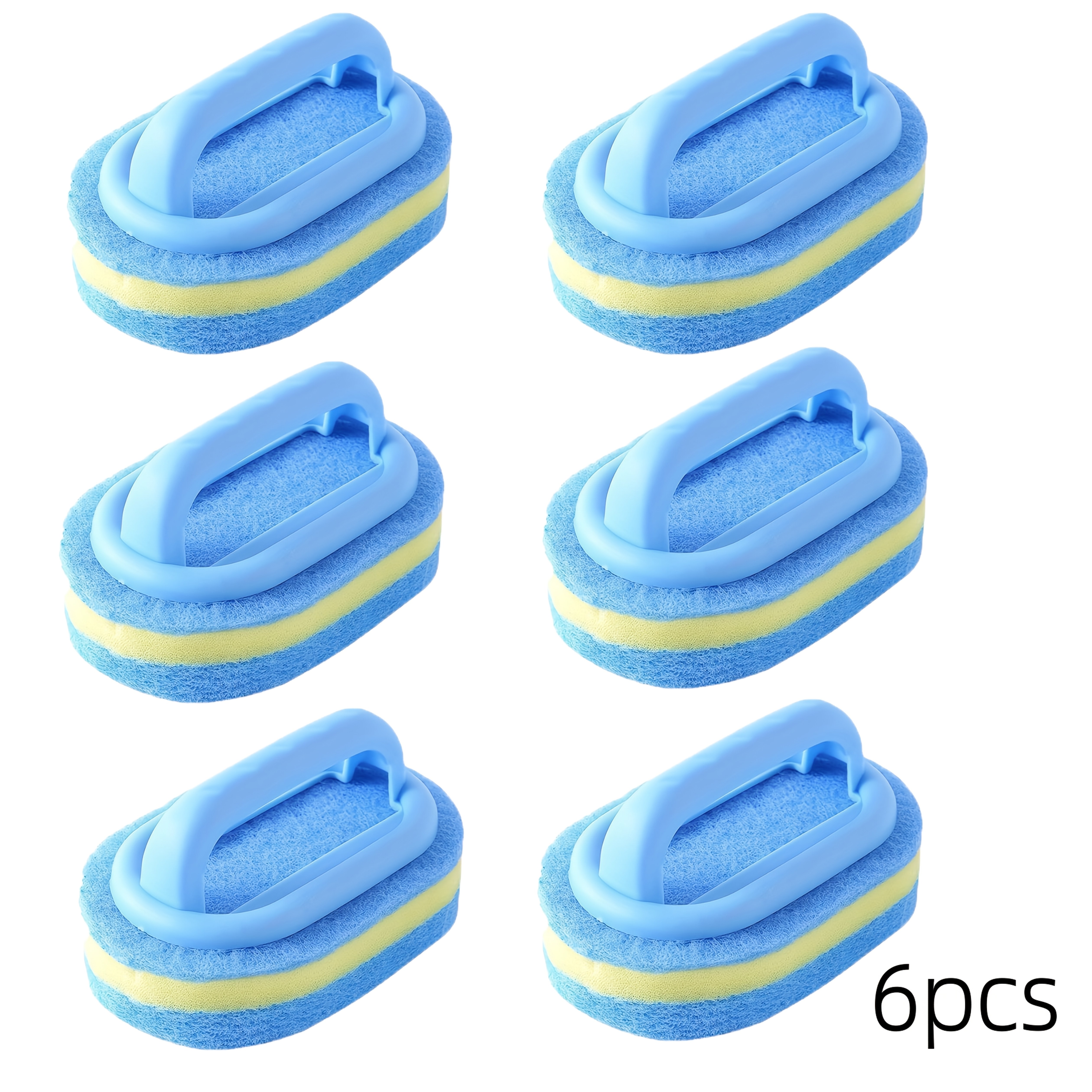 Image of 6pcs Of Non-abrasive Cleaning Sponges With Handles, Durable For Scrubbing, Easy To Hold, Suitable For Cleaning Bathrooms, Kitchens, Shower Rooms, Tiles And Glass.
