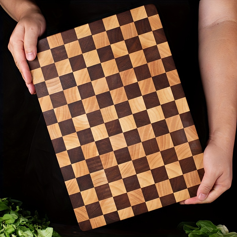 

1pc Vintage Style Wood Cutting Board - Large Checkered Butcher Block, Food-safe Thick Chopping Board For Kitchen