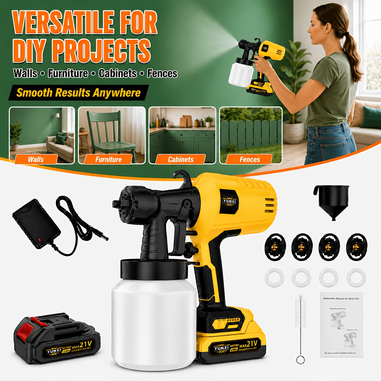 TEMU Pulvérisateur de peinture portable 21V, moulage souple uniforme en une seule , poignée ergonomique et durable, utilisé pour les détails