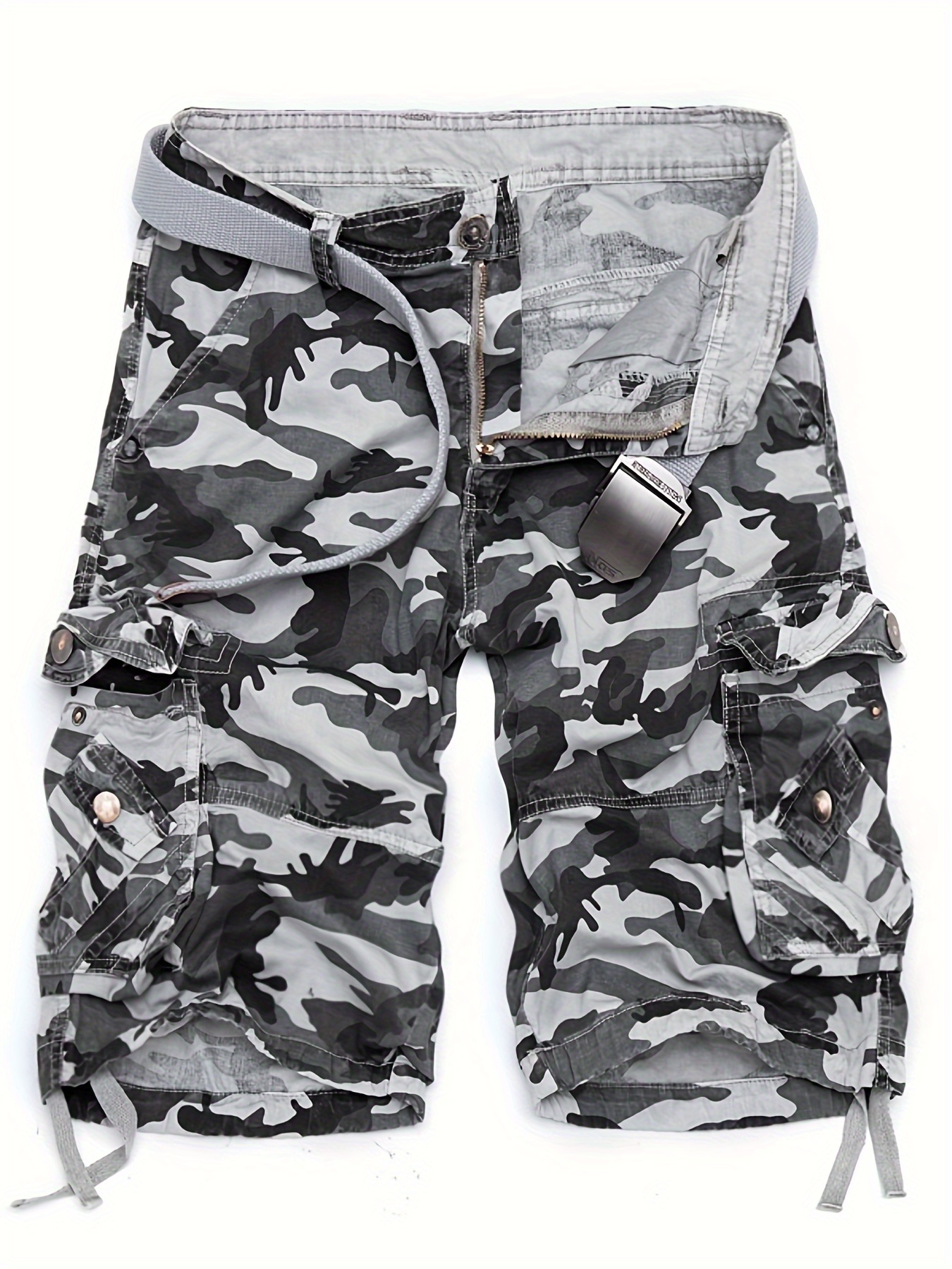 mens cargo shorts casual loose camouflage print 3 4 shorts with pockets for summer